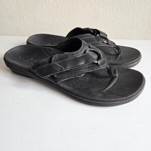 Powerstep Archwear Women Black Orthotic Sandals Size 10 Adjustable Thong Comfort